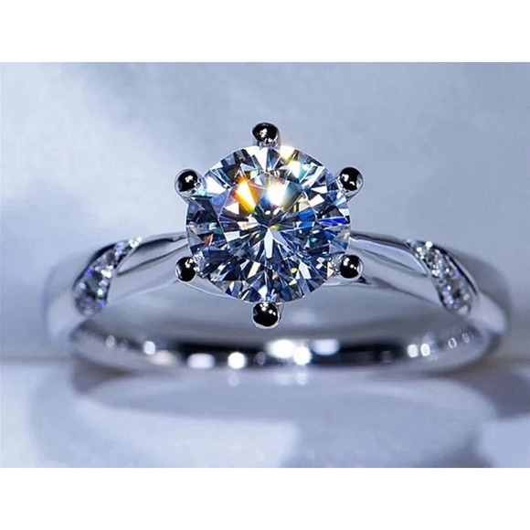 NEW 1ct Simulated Diamond 14k White Gold Plated Silver Ring - Picture 7 of 16